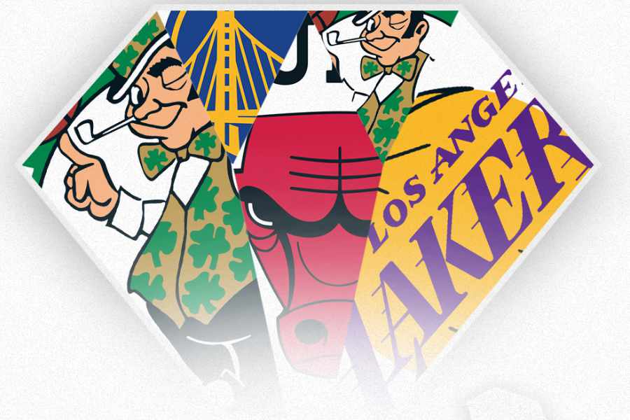 Eine Collage mit Logos verschiedener NBA-Teams