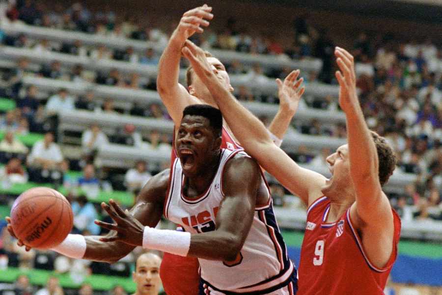 Patrick Ewing auf dem Spielfeld in Olympia 1992