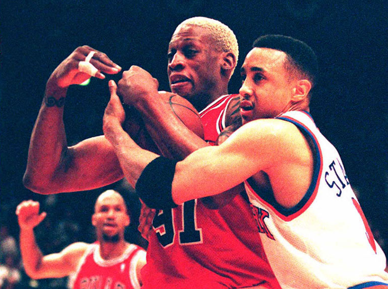 John Starks New York Knicks vs Dennis Rodman Chicago Bulls
