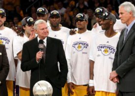 Los Angeles Lakers Legende hält eine Rede beim West-Western Conference Championship 2008