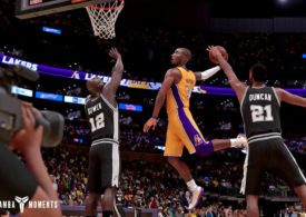 In einer Videospielanimation macht Kobe Bryant einen Dunking