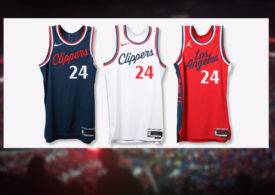 Drei Basketballjerseys vor einem verschwommenen Hintergrund