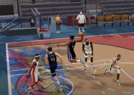 Ein Screenshot aus einem Basketball-Videospiel