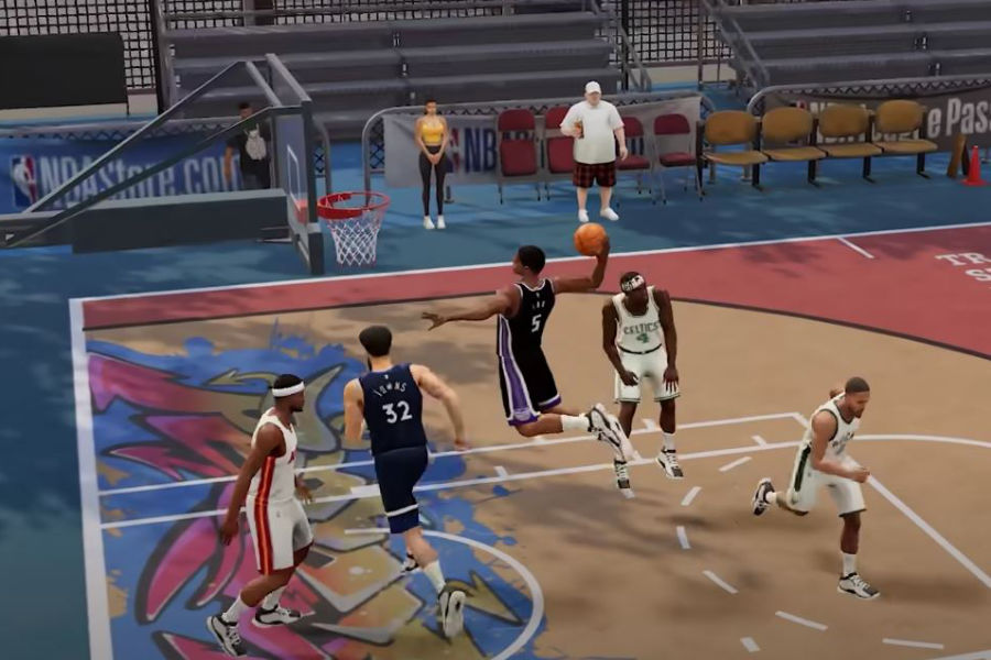 Ein Screenshot aus einem Basketball-Videospiel